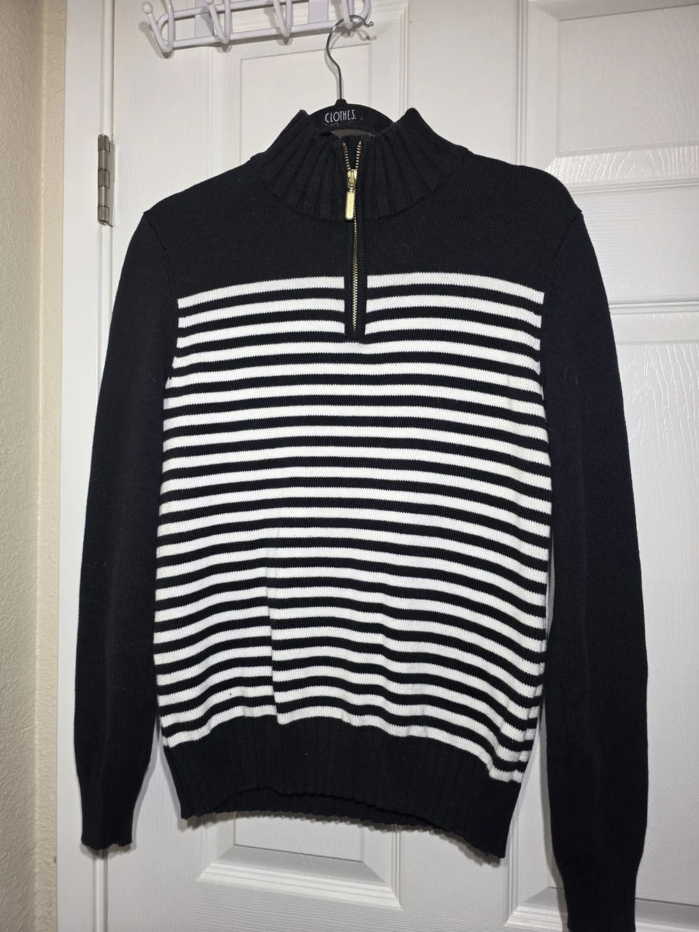 Karen Scott Women’s 100% Cotton Striped Quarter Zip Pullover Sweater Size S